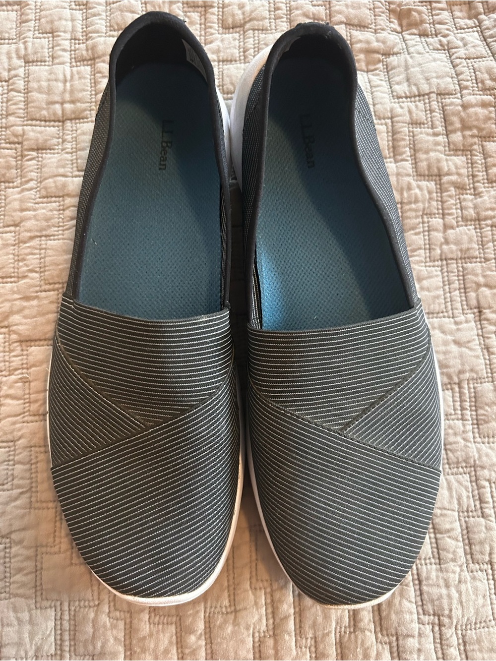 L.L. Bean Women's black/white Striped Slip-Ons